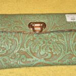 Handmade Leather Green & Brown Tapestry Clutch # 44
